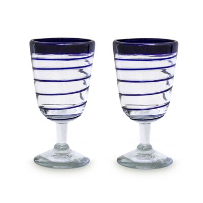 Verres à cocktail soufflés à la bouche, lot de 2, spirale bleue