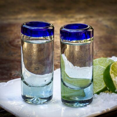 Juego de 2 vasos de chupito Caballitos azules, soplados a boca