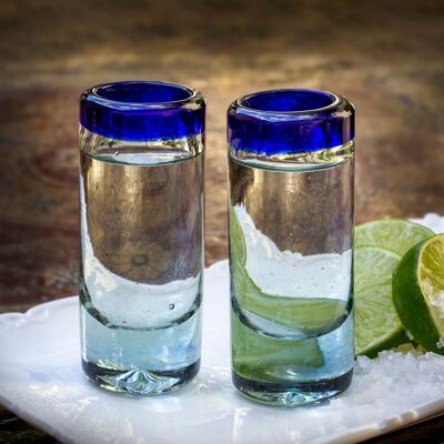 Shot glass set of 2 Caballitos blue, mouth-blown