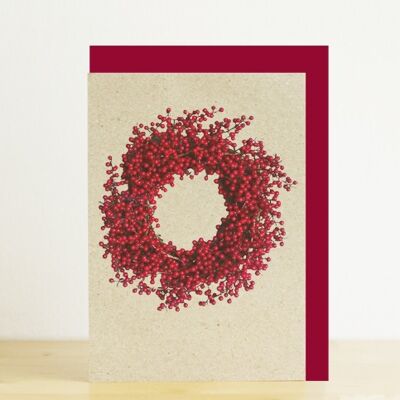 Red berry wreath A6 card