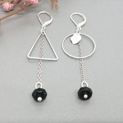 earrings - asimetrico 6 - triangle/silver - black