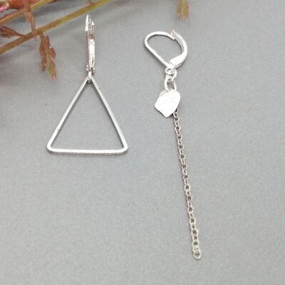 oorbellen - asimetrico 3 - driehoek/ketting - zilver