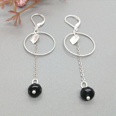 pendientes - simetrico 1 - circulo - plata - negro