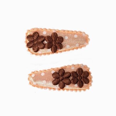 Baby hair clip Dot peach with rust-colored flowers
