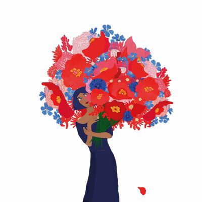 Gruss- und Glückwunschkarte 'Mädchen mit Sommerblumen'