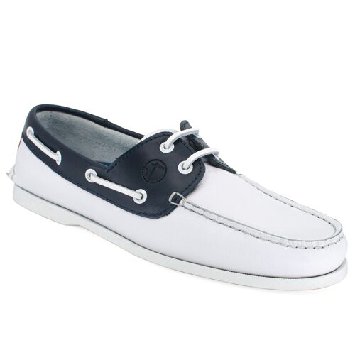 Men’s Boat Shoes Seajure Navagio White, Navy Blue and Red Leather