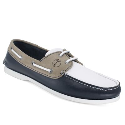 Chaussures Bateau Homme Seajure Vendicari Cuir et Nubuck Bleu Marine, Blanc et Camel