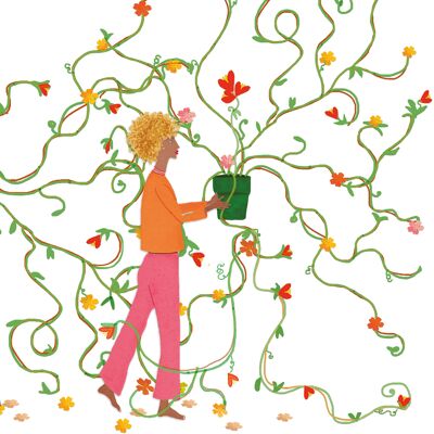Greeting and congratulatory card 'Girl with flower tendrils'