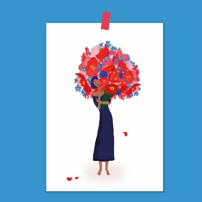 Cartel pequeño 'Niña con flores de verano' - DIN A5 - 15 x 21 cm