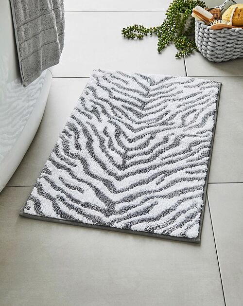 Zebra Print Bath Mat Grey/White