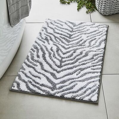 Zebra Print Bath Mat Grey/White