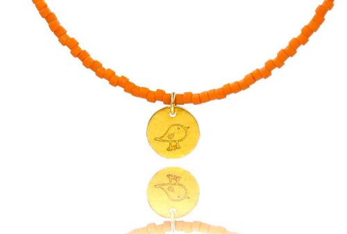 Orange Miyuki 'Little Bird' Necklace Kids