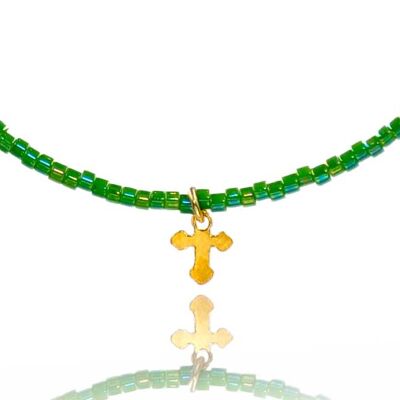 Apfelgrüne Miyuki 'Little Cross' Halskette Kinder
