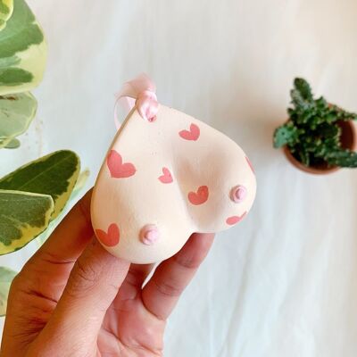 Boob Ornament | Heart Tit Token Pink Ribbon | Cheeky Valentines Galentines Girlfriend Gift |