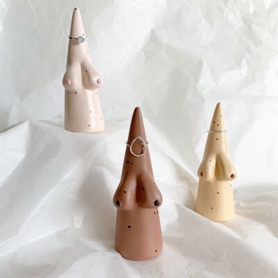 Boob Ring Holder | Female Body Tit Jewellery Cone Tree | Girlfriend Gift | Pink Beige Brown |