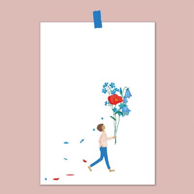 Kleines Poster -  'Blumenjunge'  - 15 cm x 21 cm (DIN A5)