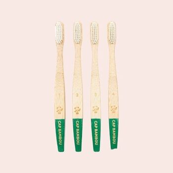 Brosse à dents adulte en bambou x4 poils souples 1