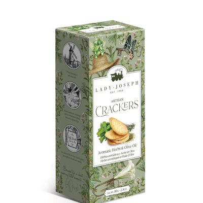 Handwerkliche vegane Cracker mit provenzalischen Kräutern und nativem Olivenöl extra.