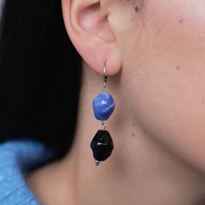 Boucles d'oreilles légères en céramique Filipa bleu et noir