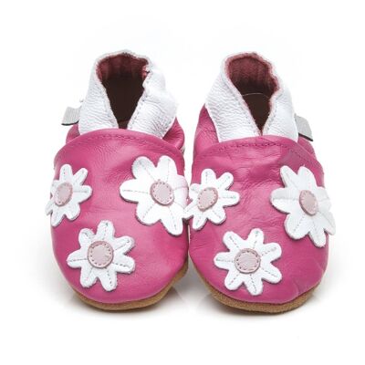 Babyschuhe aus weichem Leder mit kleinen Blumen in Rosa