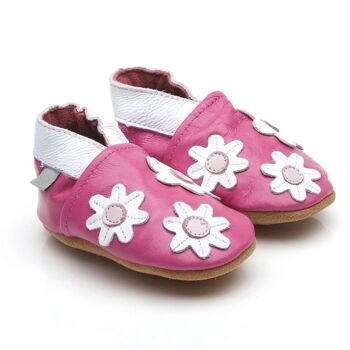 Chaussons Bébé Cuir Souple Petites Fleurs Rose 2