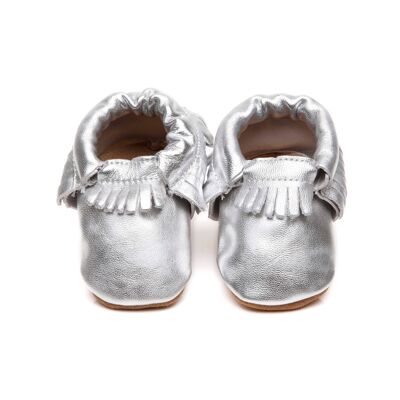 Mocasines Zapatos Bebé Piel Suave Plata