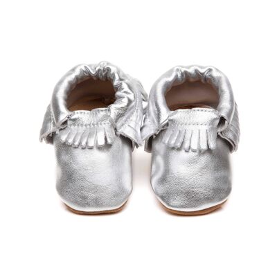 Mocassini Morbida Pelle Scarpe Bambino Argento