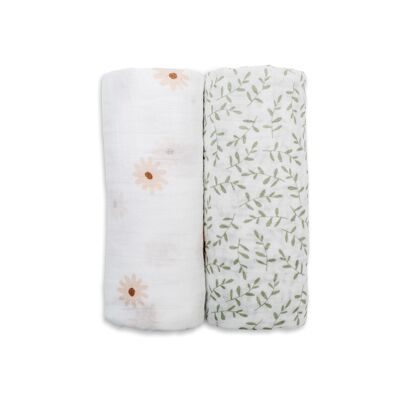 Lulujo swaddle 100x100 2-pack - Daisies & Greenery