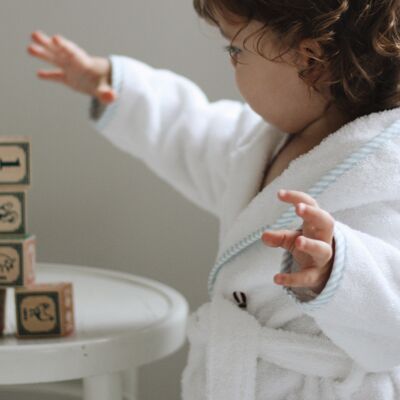 Bobbi Bathrobe - Pale blue stripe. Size: 1-2 years.