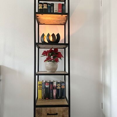 Bookshelf standing shelf bookshelf 40x180x40 cm with drawers Liverpool metal frame black