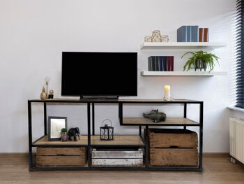 Étagère sur pied diviseur de pièce étagère à livres étagère multimédia étagère 130x60x36cm Liverpool cadre en métal noir 1