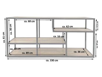 Étagère sur pied diviseur de pièce étagère à livres étagère multimédia étagère 130x60x36cm Liverpool cadre en métal noir 4