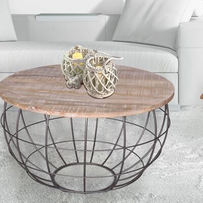 Coffee table sustainable round ø 75 cm living room table solid wood London metal grid metal frame