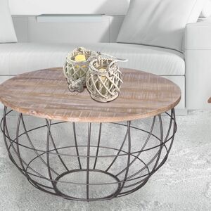 Table basse durable ronde ø 75 cm table de salon bois massif London grille métallique cadre métallique
