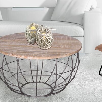 Couchtisch nachhaltig rund ø 75 cm Wohnzimmer-Tisch Massivholz London Metall Gitter Metall Gestell