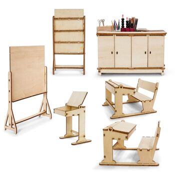 Kit de meubles de maison de poupée bricolage pour enfants - Salle de classe (échelle 1:12) - The Mouse Mansion 2