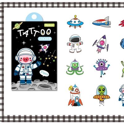 21Pcs Kids Temporary Tattoos Stickers - Space