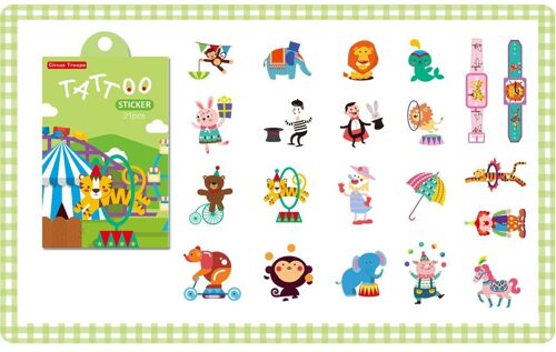 21Pcs Kids Temporary Tattoos Stickers - Circus Troupe