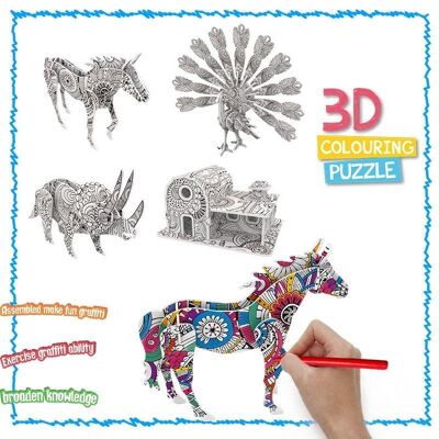 3D Malpuzzle-Set 4 in 1 Art Coloring Puzzle für Kinder - Version B