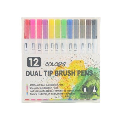 Dual Tip Brush Pens - 12 Colors