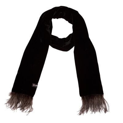 Feather velvet scarf, black, chestnut