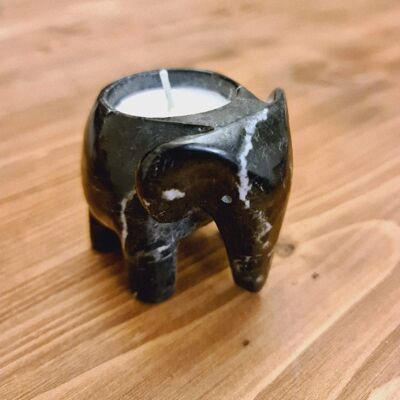 Marble/Stone Elephant Tea Light Holder - Black