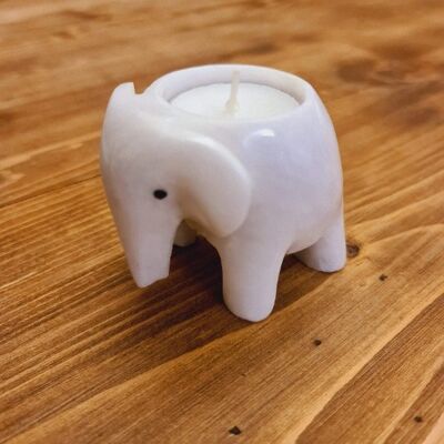 Marble/Stone Elephant Tea Light Holder - White