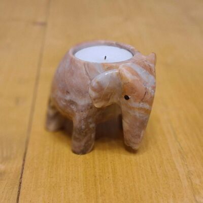 Marble/Stone Elephant Tea Light Holder - Pink