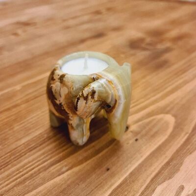 Marble/Stone Elephant Tea Light Holder - Onyx