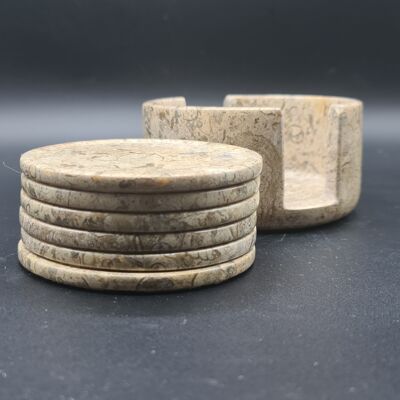 Marble (Onyx) Tea Coasters - Set of 6 - Fossil/Coral