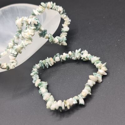 Moss Agate Crystal Chip Bracelet, Green Moss Agate Bracelet, Emotional Balance, Reduce Stress, Spiritual Healing, Chips Bracelet