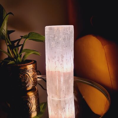 Selenite Cylinder Tower Lamp - Multiple sizes - 25 cm - Rough Sides