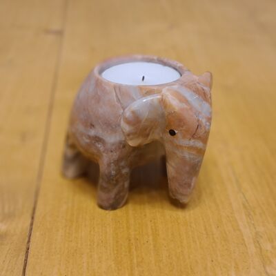 Pink Onyx Elephant Tea Light Holder