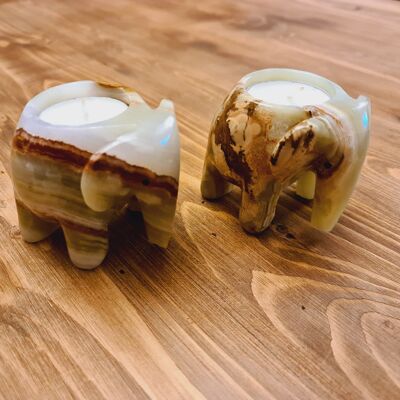 2x Onyx Elephant Tea Light holders